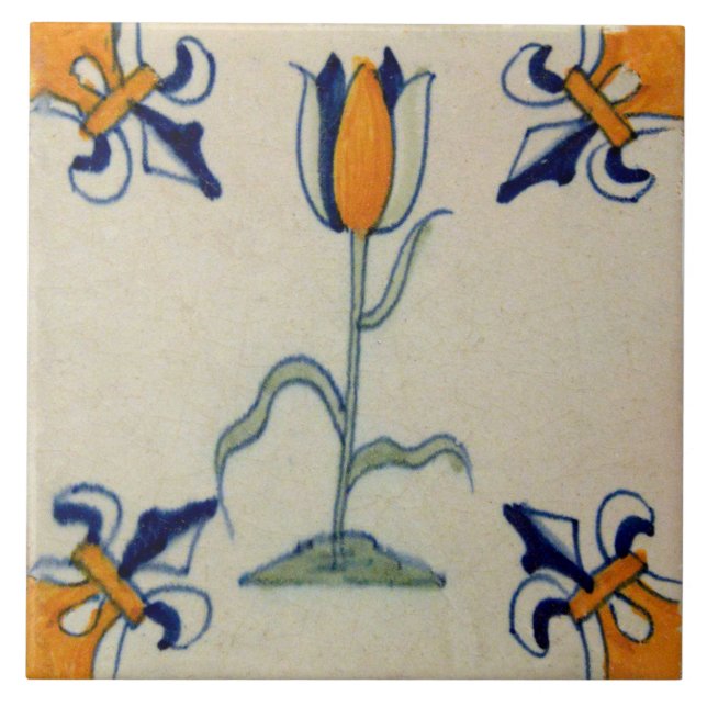 Carreau Repro Tulipe jaune traditionnelle Delft Tile (Devant)