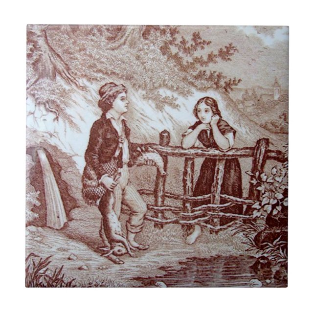 Carreau Repro Victorian 1880 Tuile de Sepia "The Hunt" (Devant)