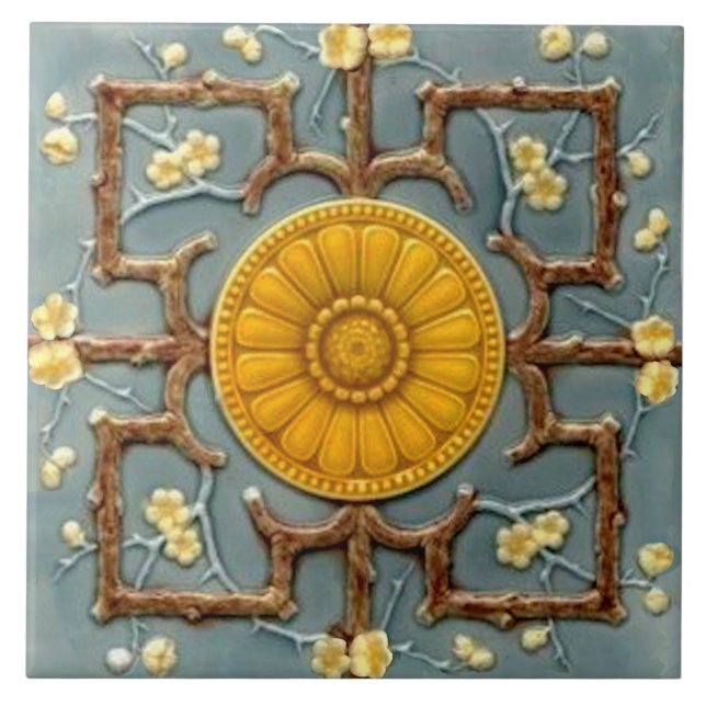Carreau Repro Victorian Faux Relief Bleu Esthétique (Devant)