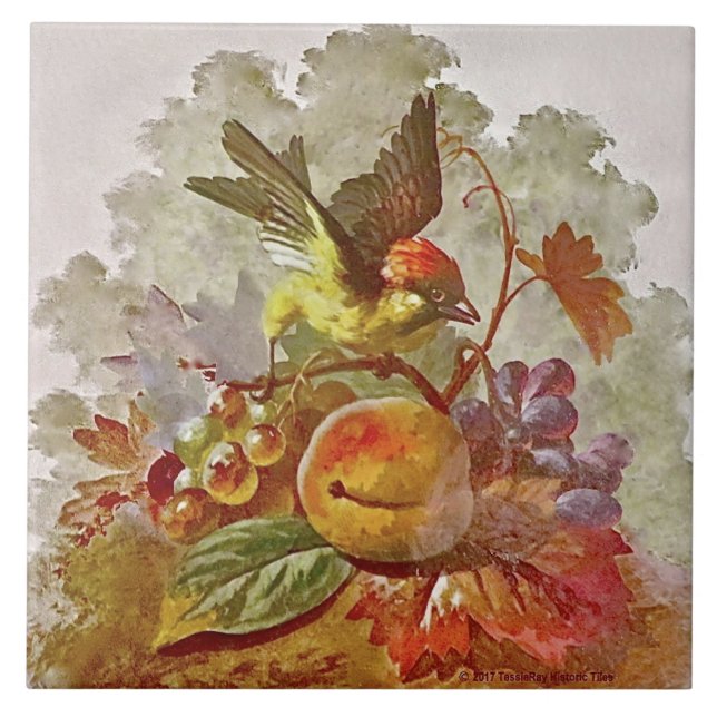 Carreau Repro Victorian peint à la main Bird & Fruit Carre (Devant)