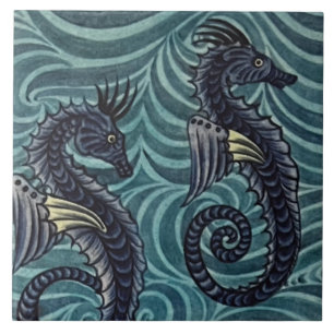 Carreau Repro Vintage Blue Seahorse De Morgan