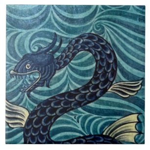 Carreau Repro Vintage Blue Seahorse De Morgan