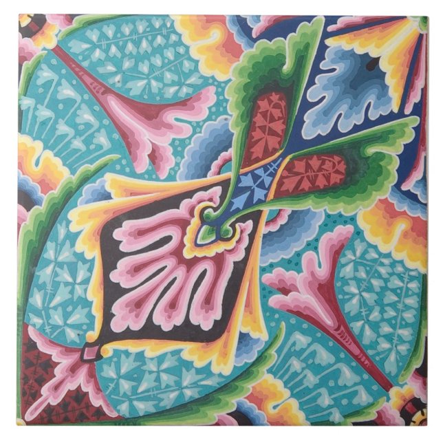 Carreau Repro Vintage coloré arc-en-ciel géométrique Flora (Devant)