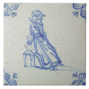 Carreau Repro Vintage Hollandais Bleu et Blanc Delft tuile