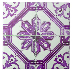 Carreau Repro Vintage pourpre et blanc tuile de Majorque