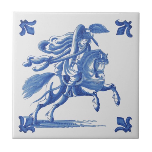 Carreau Reproduction d'antiquités Blue Delft Tile Horseman (Devant)