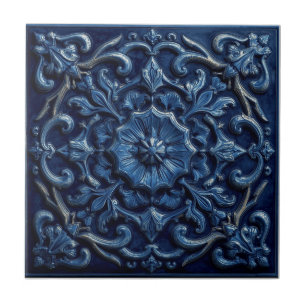 Carreau Reproduction Faux Relief Bleu Victorien Minton