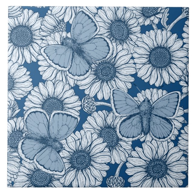Carreau Ressort bleu, fleurs sauvages, marguerites (Devant)