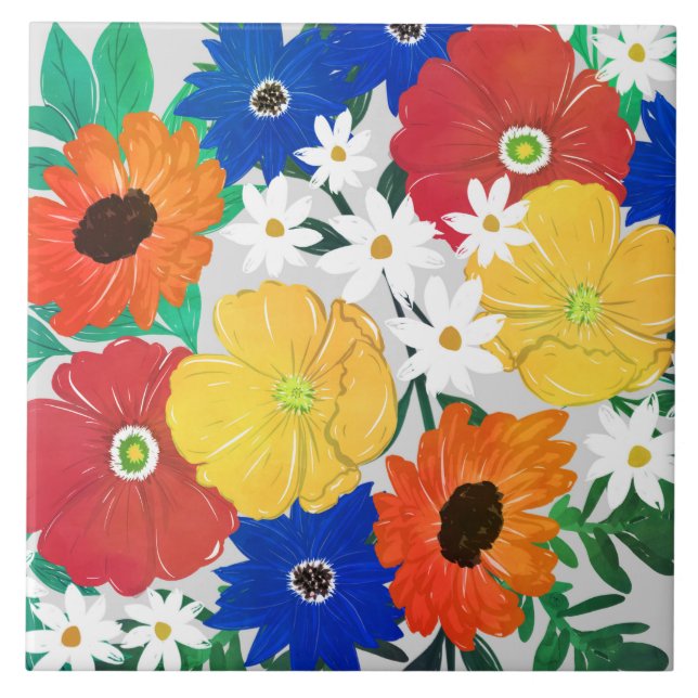 Carreau Ressort coloré Floral Peinture à la main (Devant)