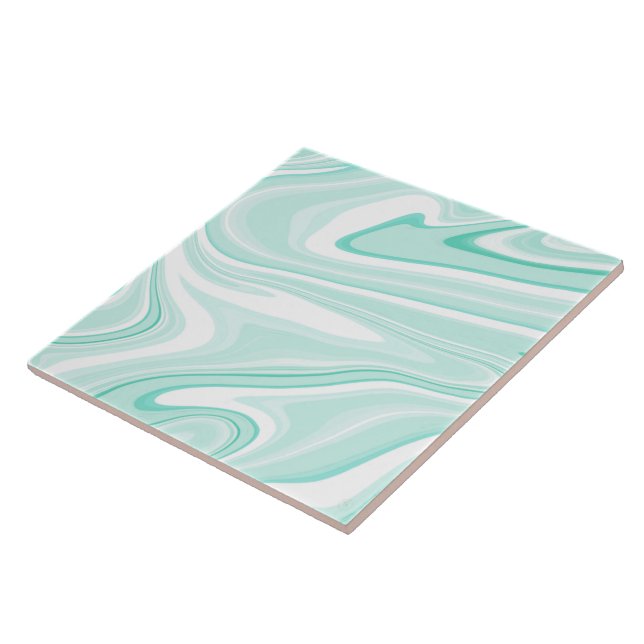 Carreau Retro Aqua Green Swirl Liquid Painting Aesthetic (Côté)