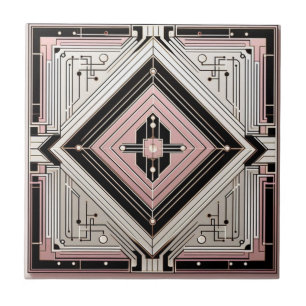Carreau Rétro Art Déco Rose Blanc et Noir