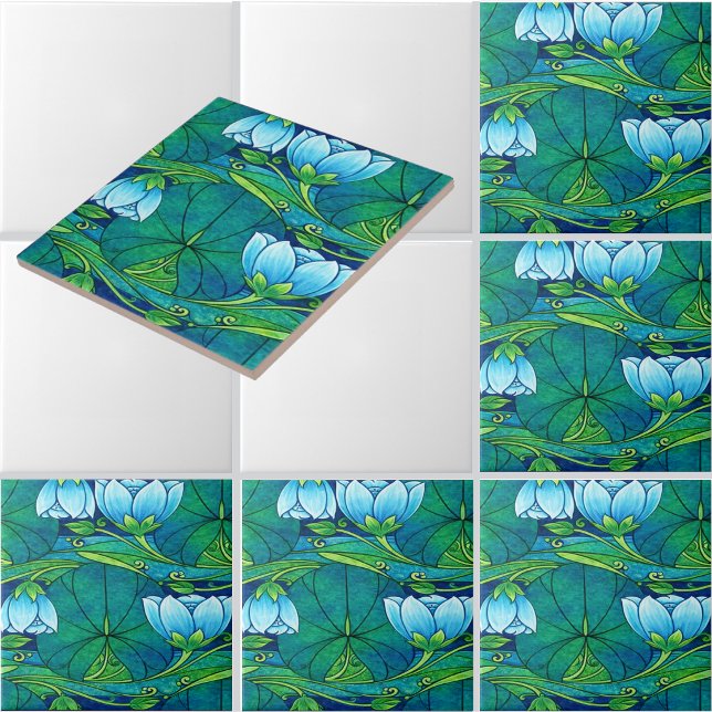 Carreau Retro Art Nouveau Floral Lily Pad Pattern (Créateur téléchargé)