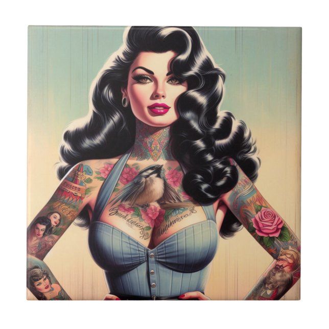 Carreau Retro Beauté tatoué vers le haut (Devant)