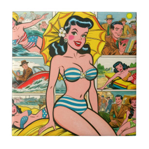 Carreau Retro Bikini Girl Summer Comics