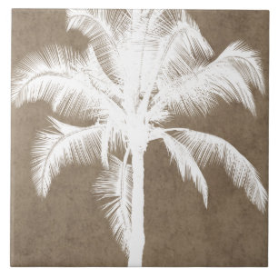 Carreau Rétro blanc tropical hawaïen de silhouette de