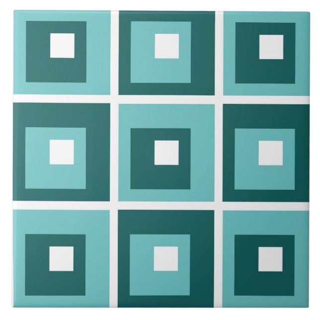 Carreau Retro Blue Geometric Squares Pattern (Devant)