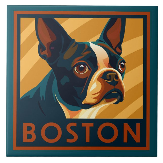 Carreau Retro Boston Terrier Portrait (Devant)