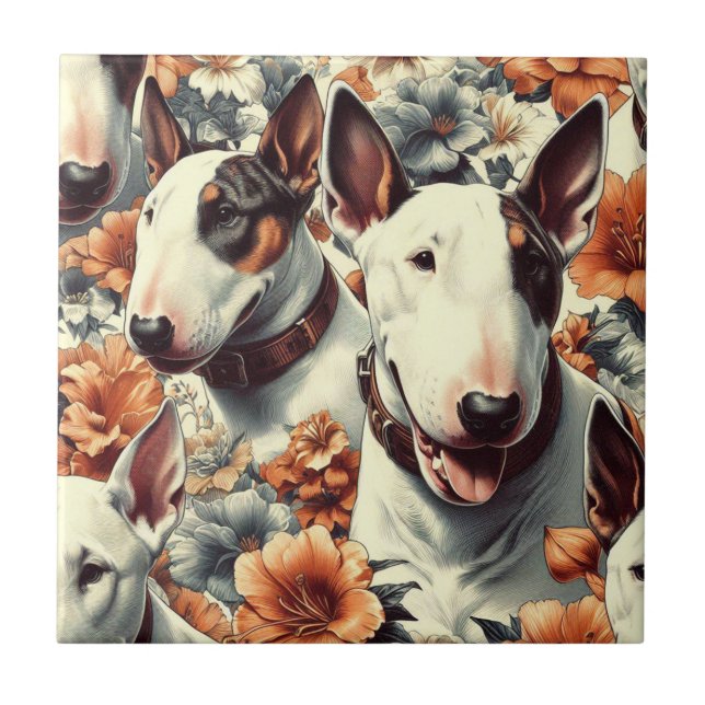Carreau Retro Bull Terrier Peinture sans fil (Devant)
