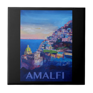 Carreau Rétro côte Italie d'Amalfi d'affiche