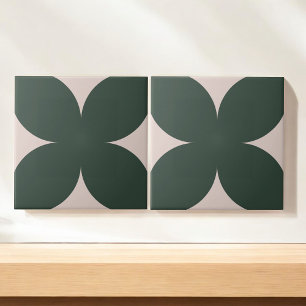 Carreau Retro Deep Green Floral Petal Mid Century Moderne