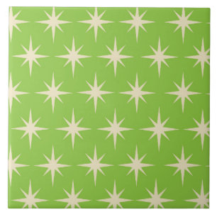 Carreau Retro étoiles atomique motif sur le vert citron