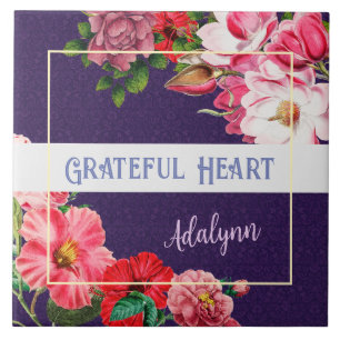 Carreau Retro Garden Nom de salutation personnalisé Violet