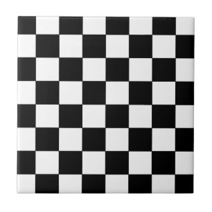 Carreau Rétro hippie de damier noir et blanc