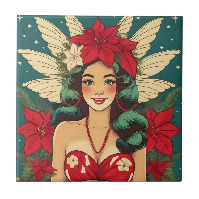 Carreau Retro les années 50 Tropical Christmas Pin-Up Girl (Devant)