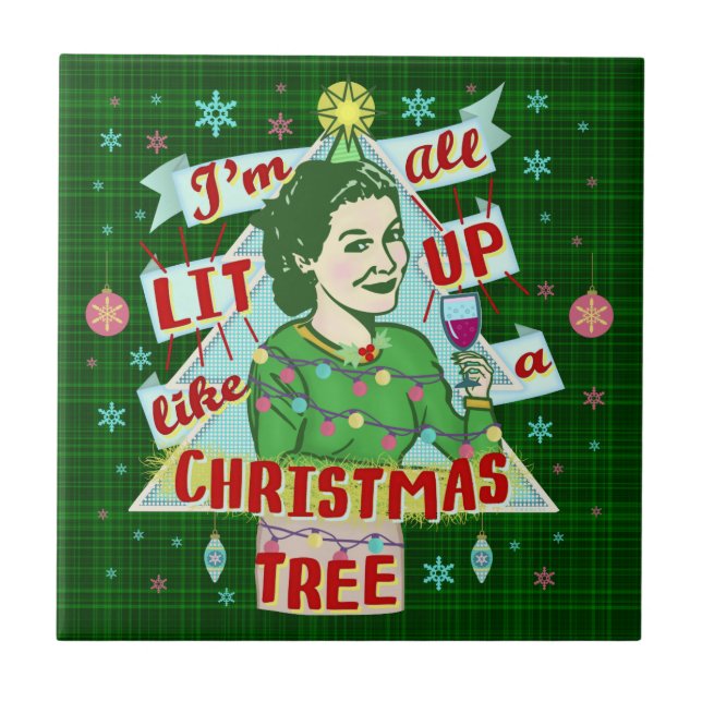 Carreau Rétro Lit potable de femme d'humour de Noël drôle (Devant)