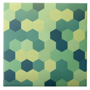 Carreau Rétro motif jaune vert-bleu d'hexagone