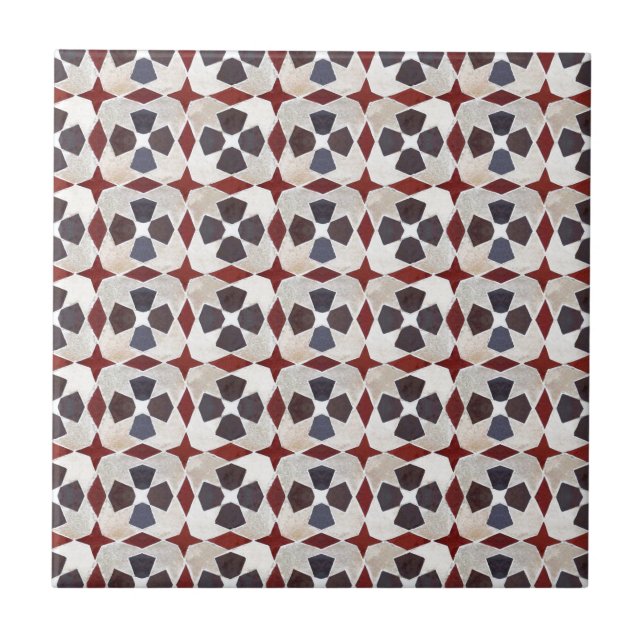Carreau Rétro motif marocain (rouge, bleu, beige) (Devant)