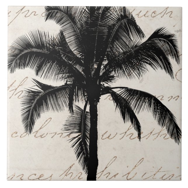Carreau Rétro noir tropical hawaïen de silhouette de (Devant)