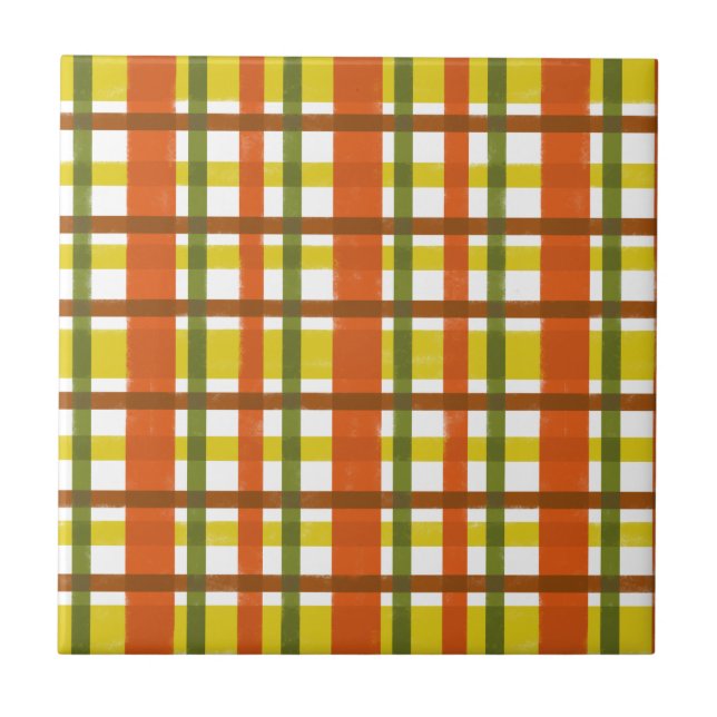 Carreau Rétro plaid de jaune les années 70 orange (Devant)