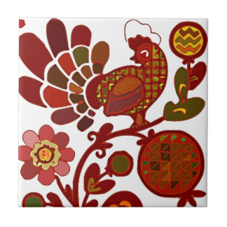 Carreau Retro Rooster 60s Style Mod Orange et Rouge