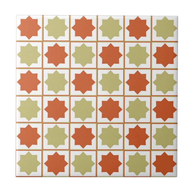 Carreau Retro Sage Green et Burange Orange islamique Geome (Devant)