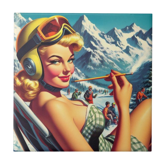 Carreau Retro Snowboard Girl (Devant)