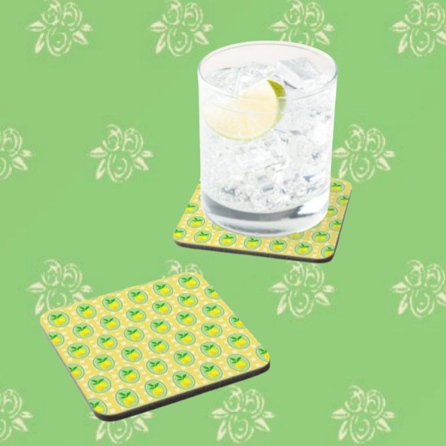Carreau Retro Sunny Lemon Yellow White Check  (Sunny lemony coasters perfect for summer entertaining!)