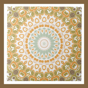 Carreau Retro Sunrise Mandala en Orange, Vert et Brown