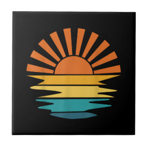 Carreau Retro Sunset Rays Wavy Vintage Retro Sunshine Sun