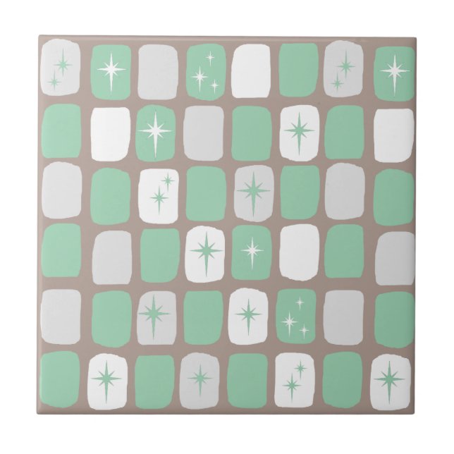 Carreau Rétro tuile de Starbursts de jade (Devant)
