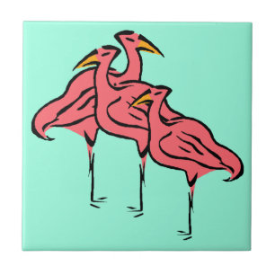 Carreau Rétro volée rose d'oiseaux de Flamant rose sur la
