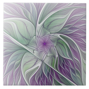 Carreau Rêve de fleurs, Abstrait violet vert Fractal Art