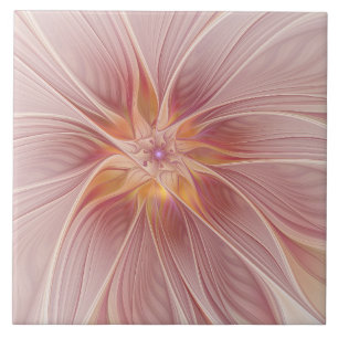 Carreau Rêve floral rose doux Fleur d'art fractal Abstrait