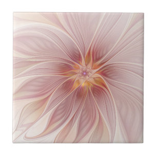 Carreau Rêve Floral Rose Pâle Abstrait Art Fractal Fleur