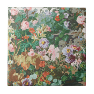 Carreau Rêve Maximaliste Floral Sombre Vintage 
