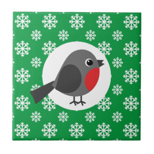 Carreau Robin de dessin mignon avec les flocons de neige