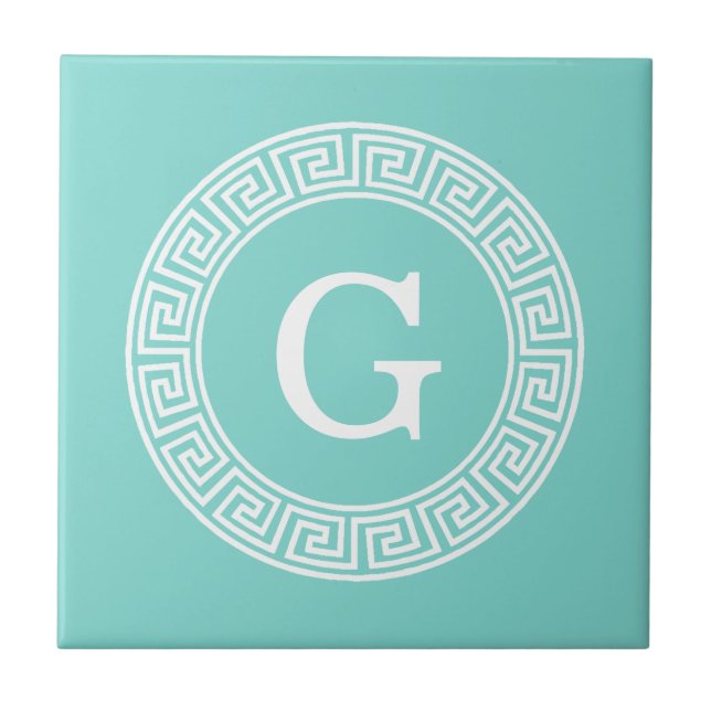 Carreau Robin Oeuf Wht Grille Grecque Cadre Rnd Initial Mo (Devant)