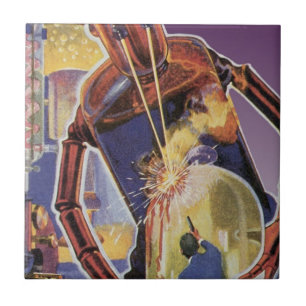 Carreau Robot de science-fiction vintage avec les yeux de 