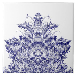 Carreau Rococo Baroque Bleu & Blanc Rocaille Shell Frieze