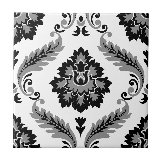 Carreau Rococo Damask Lg Pattern Grey Black White (Devant)